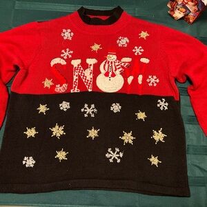 Festive Red and Black Snowman Sweater